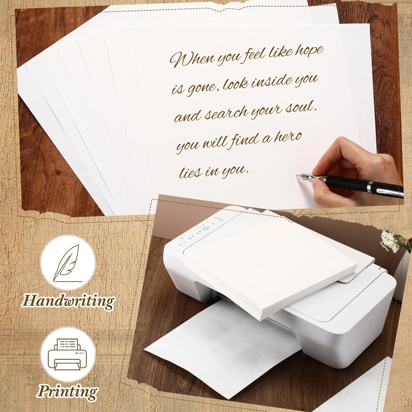 Epakh 100 Pcs Old Age Parchment Paper 8.5 x 11 Inch Standard Letter Vintage Colored Old Parchment Semblance Double Side Printing Paper (White)