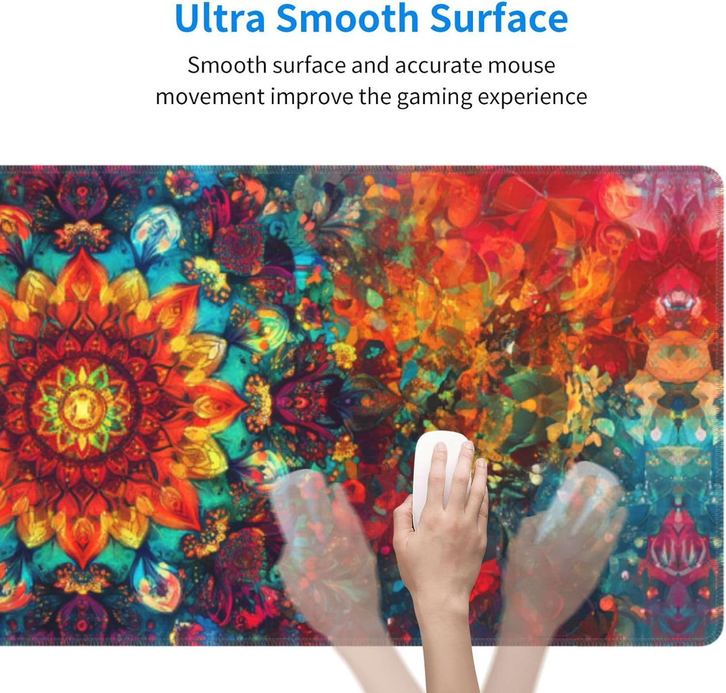 Mandala Mouse Pad 31.5 X 11.8 Inch Big Desk Rubber Base Stitched Edges Keyboard Pad XXL Mouse Mat for Home Game and Office