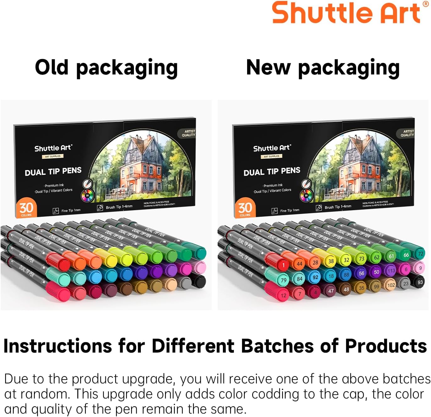 Shuttle Art Dual Tip Brush Marker Pens, 30 Colors Dual Tip Calligraphy Pens Fine and Brush Tip Markers Set, Water-based Ink Perfect for Kids Adult Artist Calligraphy Journal Doodling Writing