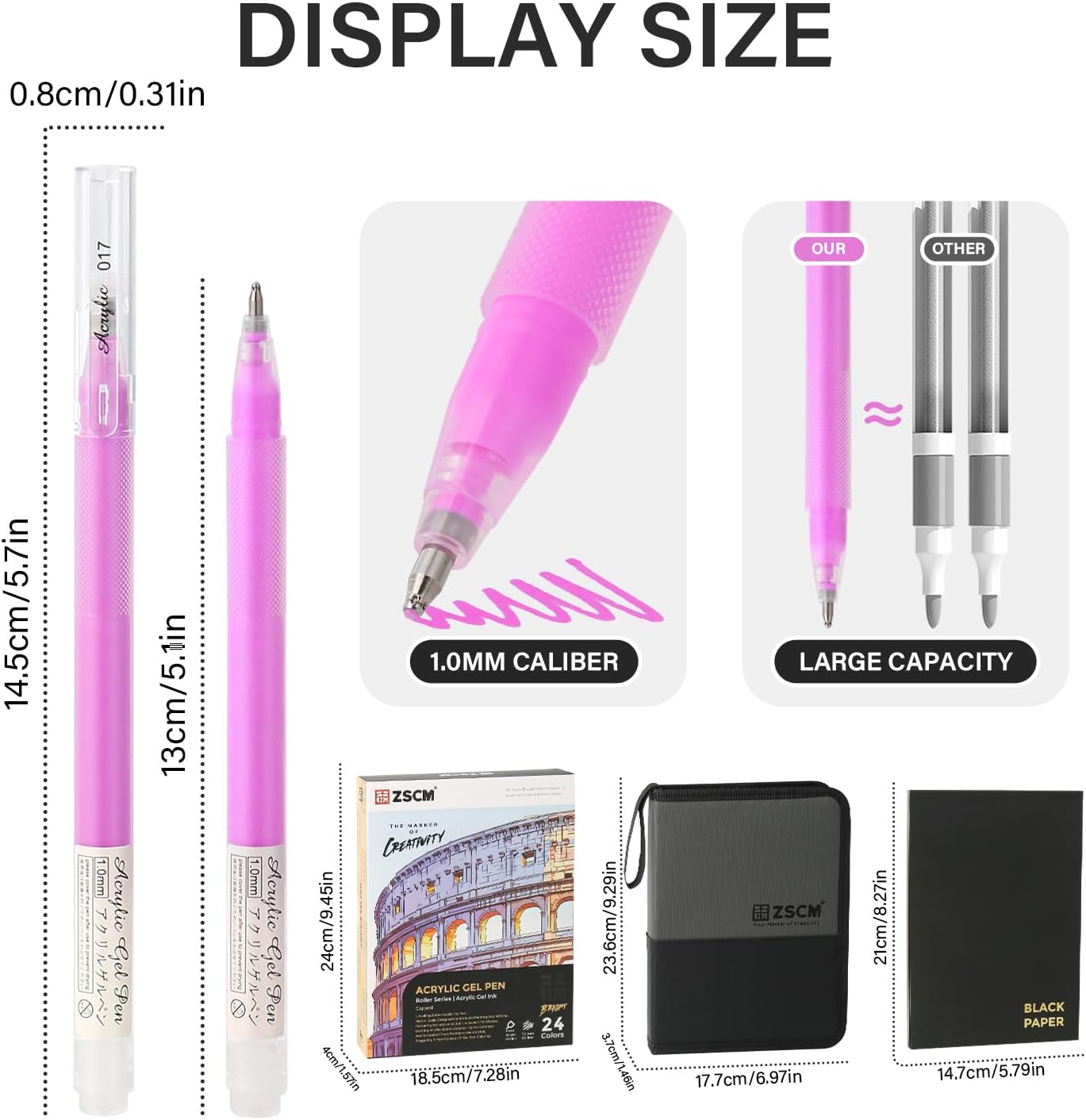 24 Colors 3D Acrylic Gel Pens & Black Paper Sketchbook for Drawing, 1mm Fine Point Acrylic Ink Pen, Opaque Archival Bright Ink Pens for Black Paper Drawing, Sketching, Illustration, Card Making