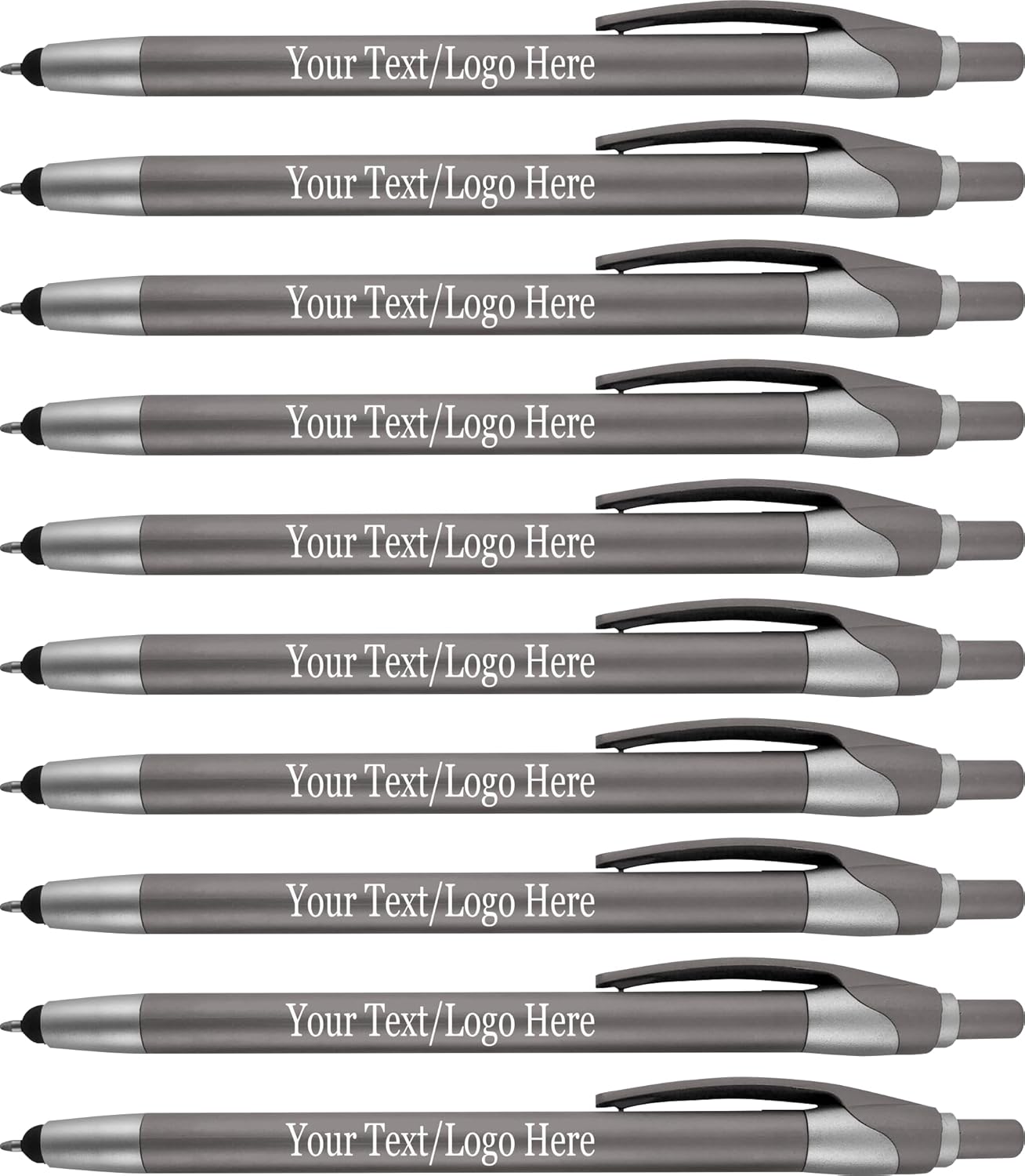 Personalized With your Custom Logo or Text Pens-Pack of 300- for Marketing, Parties, and Events, 2 in 1 Capacitive Stylus & Ballpoint Pen Compatible With Touchscreen Devices, Black Ink, Grey Pens