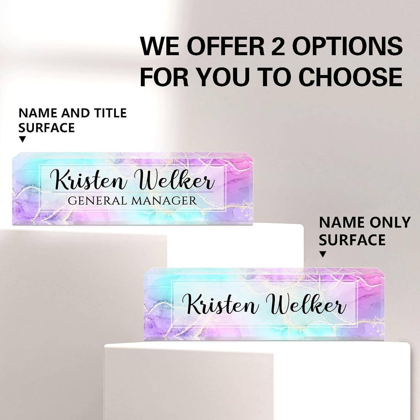 Gowellly Desk Name Plate Personalized - Custom Acrylic Name Plate for Desk - Enterprise Custom Logo/Text nameplates - Employee Appreciation Gifts (Colored Marble)