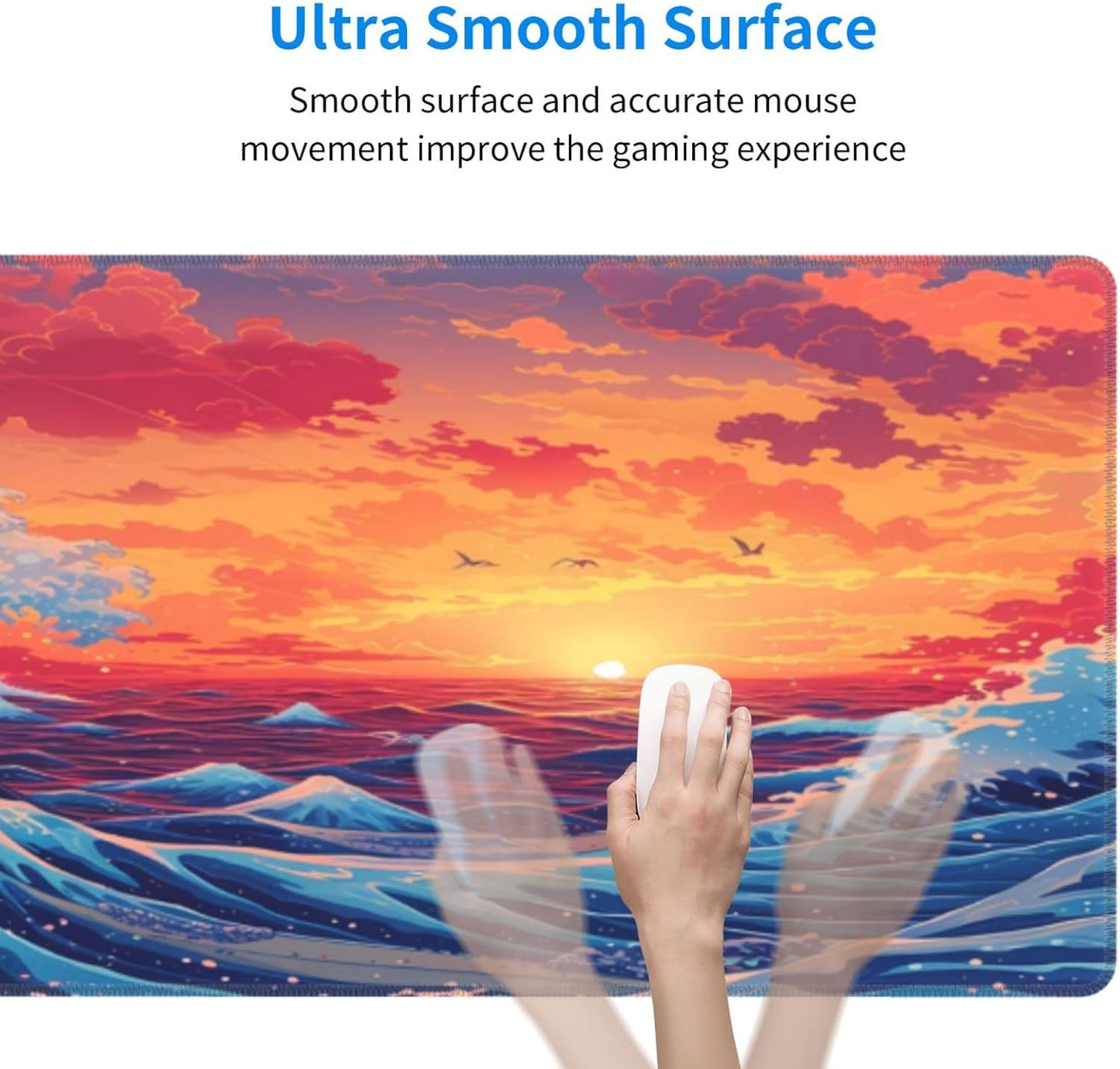 Gaming Mouse Pad Desk Pad,Extended Big Mouse Pad,31.5x11.8 Inch Long Computer Keyboard Mouse Mat Mousepad with 3mm Non-Slip Base and Stitched Edge for Gaming and Office… (Sunset Wave)