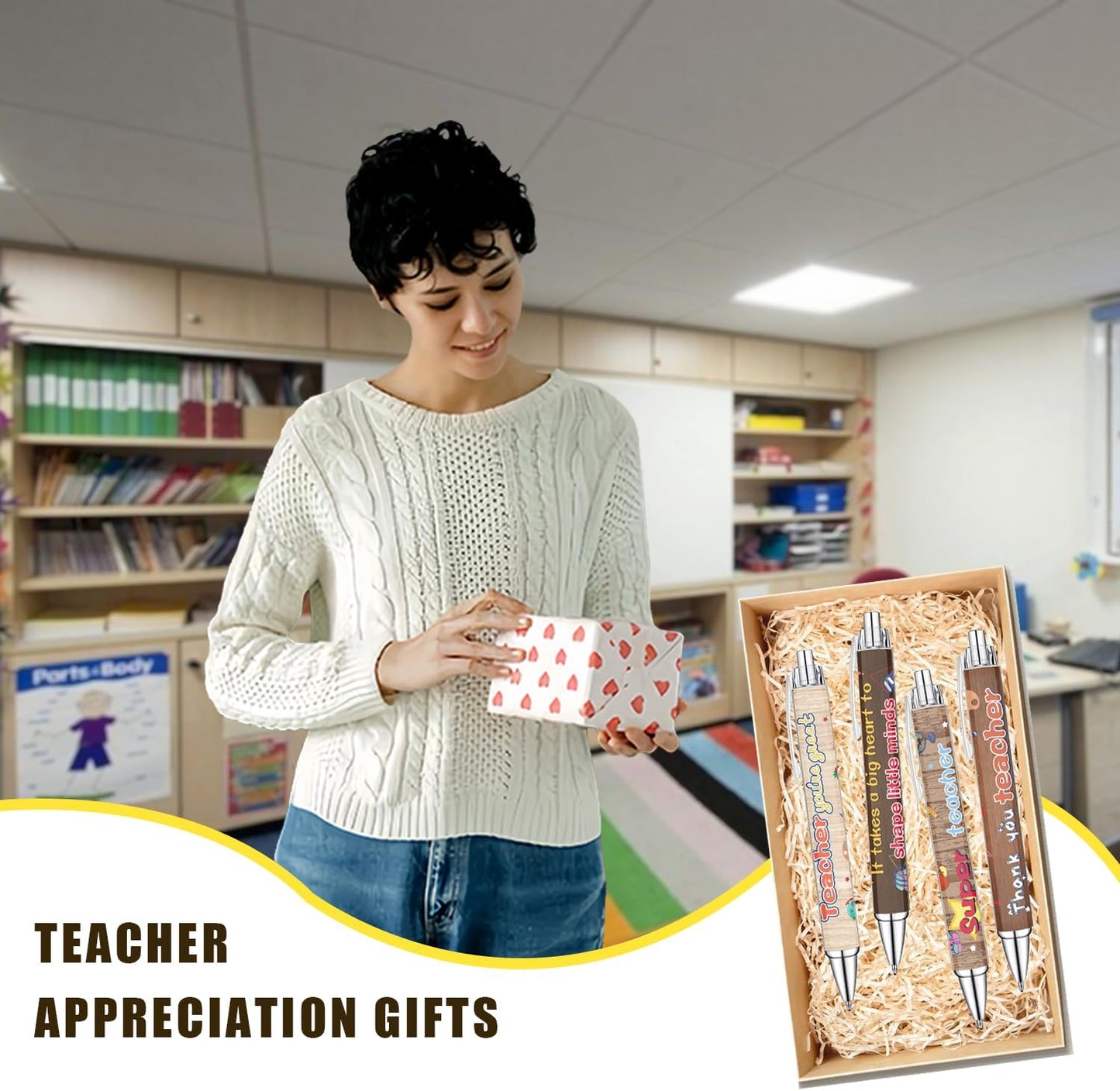 Idealmuzik 8 Teacher Pens,Gift for Teacher,Fun Cute Funny Best Pens Set,Teach Love Inspire Writing School Sayings Preschool Appreciation Gifts in Bulk