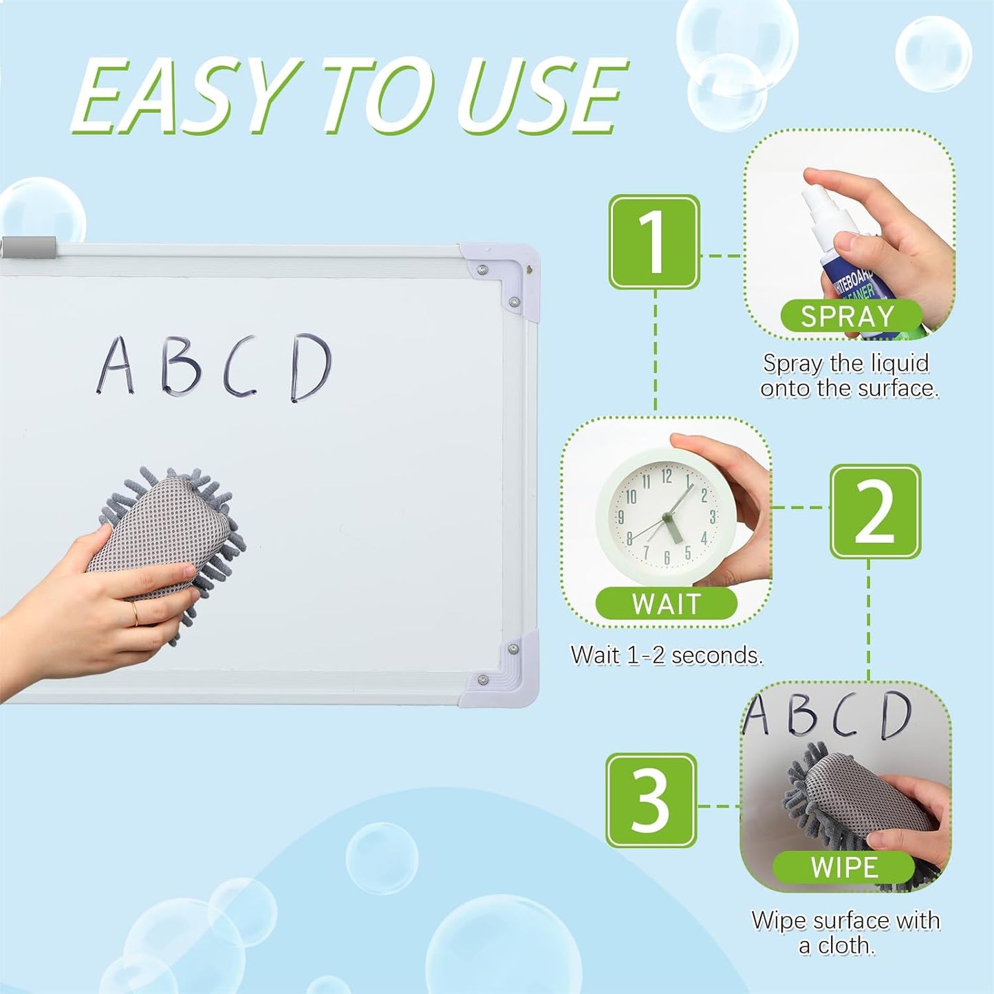 6 Pack Whiteboard Cleaner 3.4 Fl oz White Board Cleaning Spray Dry Erase Board Cleaner with Microfiber Shag Whiteboard Eraser Removes Stubborn Marks from Whiteboard Chalkboard (Grey)