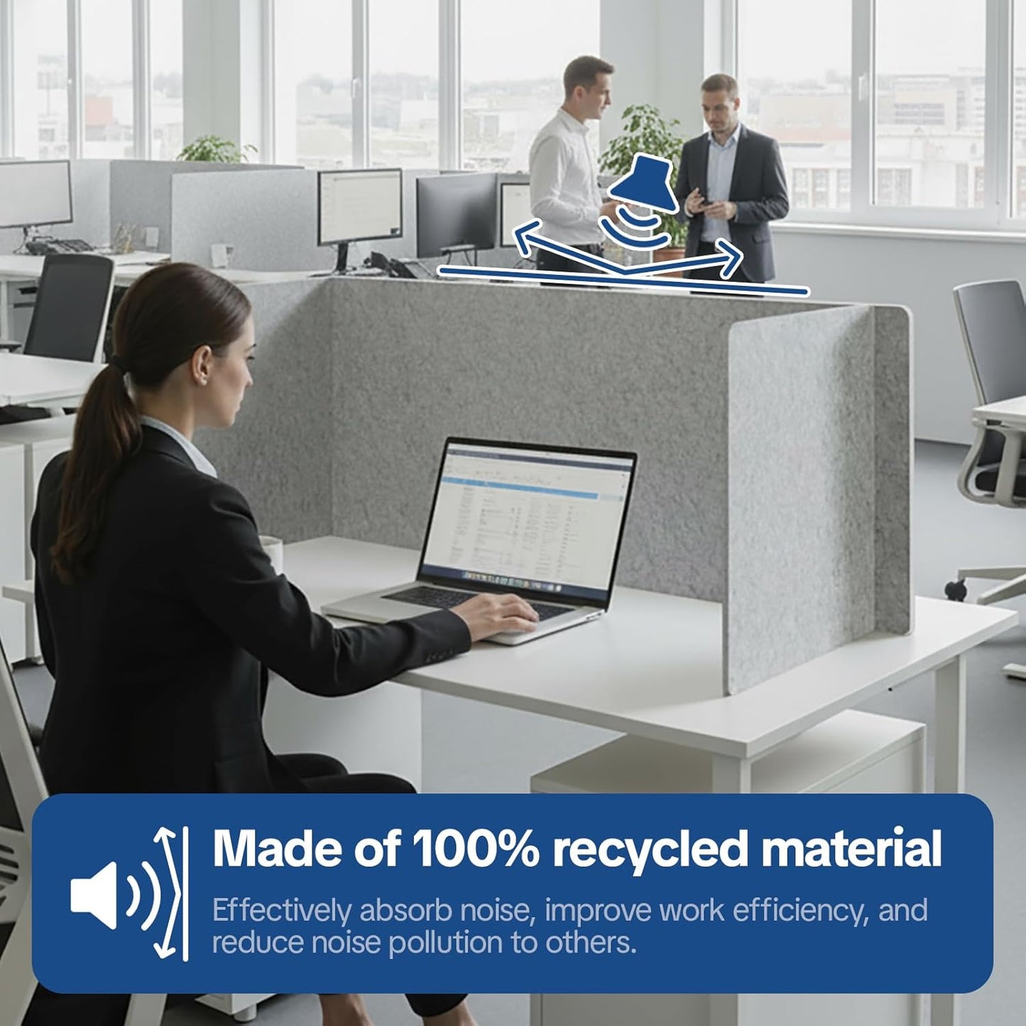 Desk Divider Privacy Screen 3 Panel Sound Absorbing - 47.2”x 23.6”x 19.7” Freestanding Acoustic Partitions for Office, Noise Reducing Panels for School, Home, Library,Sliver Grey