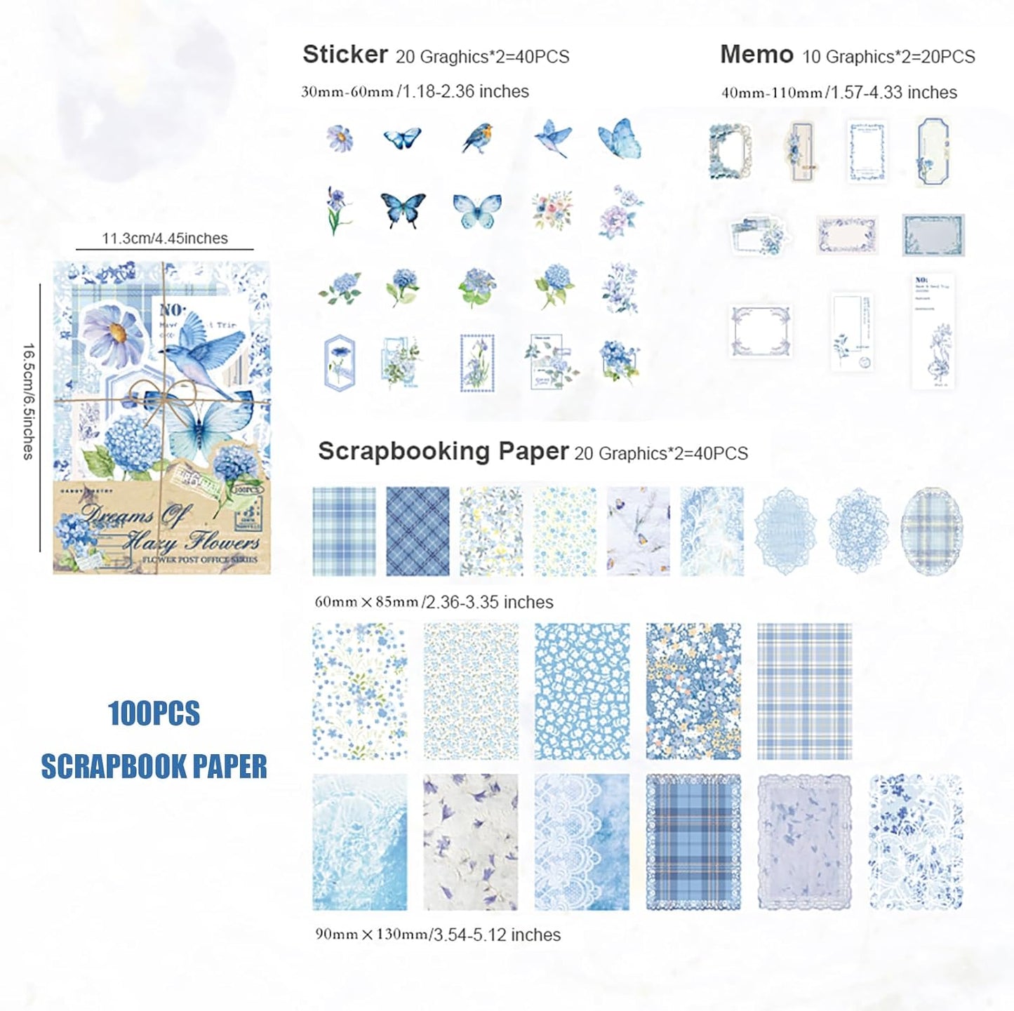 Doraking 100pcs Vintage Floral Scrapbook Paper Journaling Stickers Assorted Set, Material Paper Memo Junk Journal Supplies for Bullet Journaling Retro Crafts Planner Collage Card Album