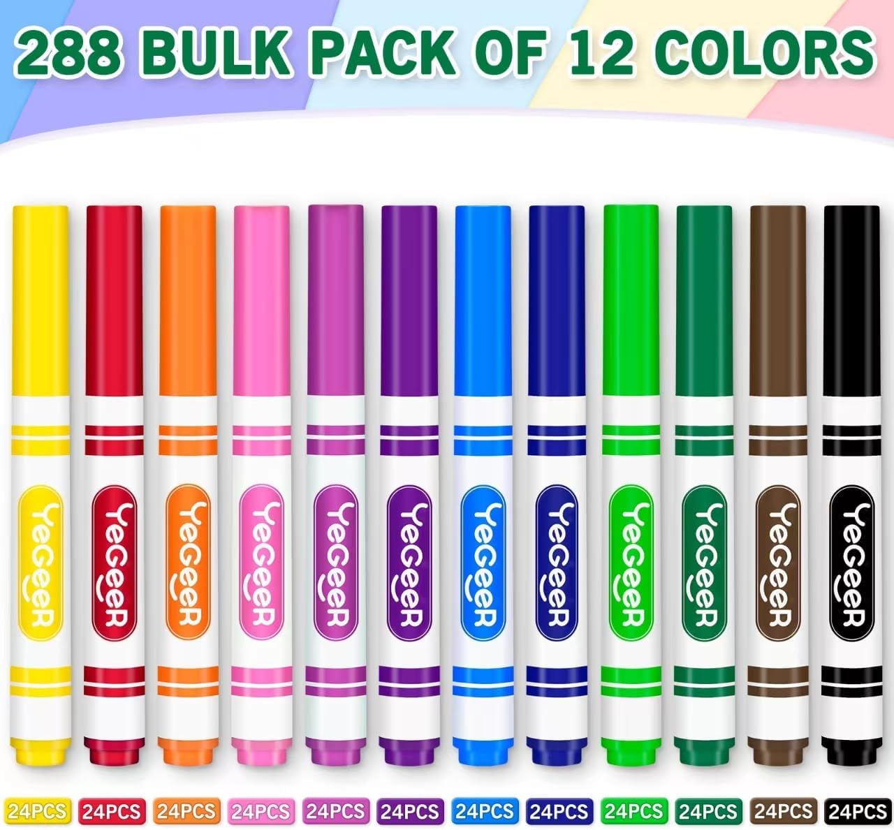 288 Count Washable Markers Bulk – 12 Assorted Colors, Broad Tip Markers for Kids, Teachers, and Classroom Supplies, Perfect for Art and Coloring.