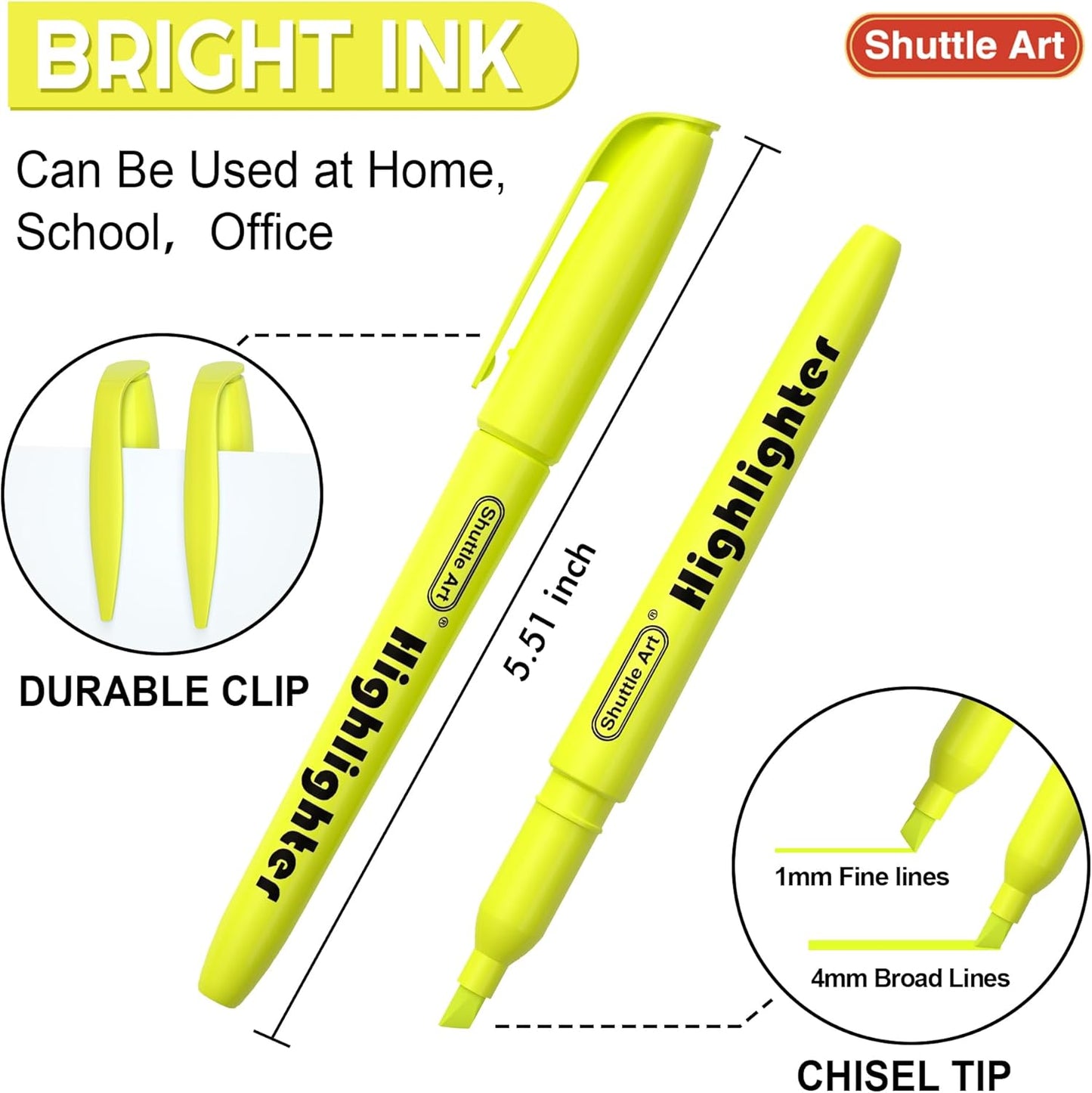Shuttle Art 70 Pack Highlighters, Yellow Highlighters with Versatile Chisel Tip, Highlighter Markers Bulk in Vibrant Color for Highlighting as Office, School Supplies