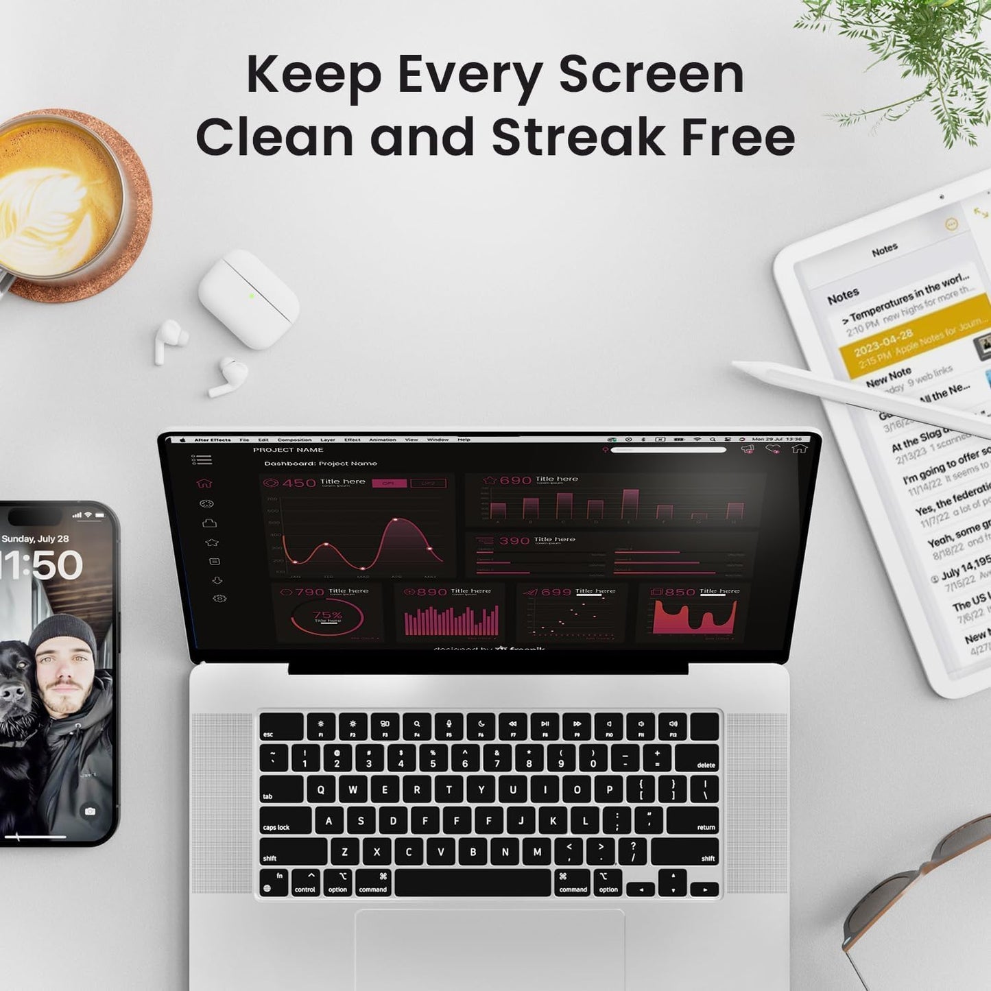 EVEO® Screen Cleaner Spray Kit (Streak-Free) TV Screen Cleaner for Smart TV, LCD, LED, OLED | Computer Screen Cleaner Spray and Wipe Microfiber Cloth - TV, Monitor, Laptop, iPad, Car - 6.7oz 4 Pack