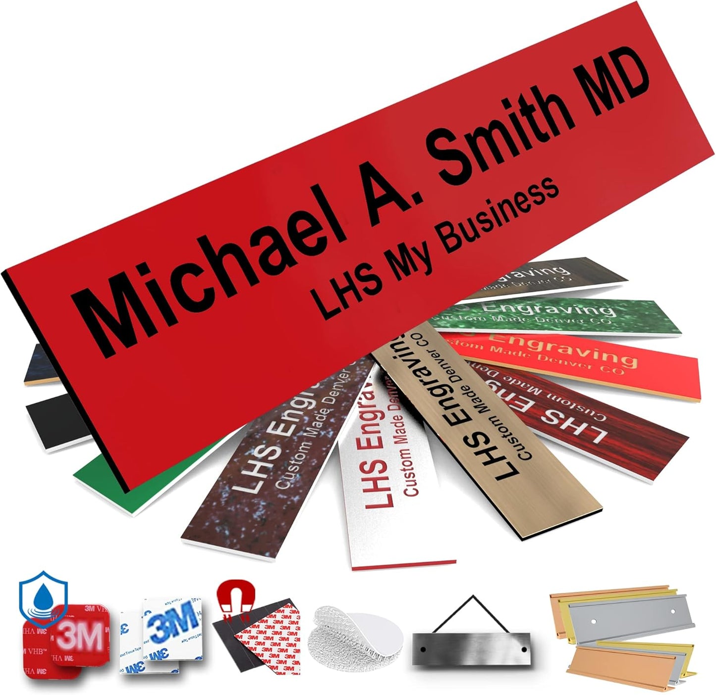 Engraved Custom Door Plate Red Plastic Office Door Sign with Black Letters - Made in USA 2x10 B14