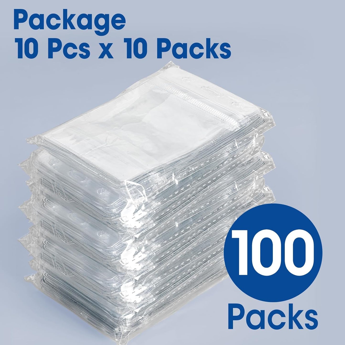 100 Pcs Vertical Badge Holders, Waterproof ID Badge Holder, Clear ID Card Holder with Resealable Zip for Proximity Cards, RFID, Credit Cards