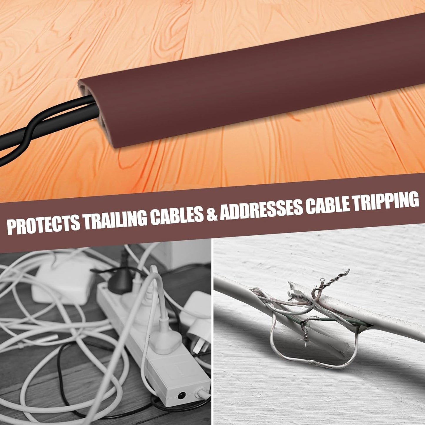 Floor Cord Cover Self Adhesive Cord Hider,3.3FT Cable Management, Extension Strip Protector for Wires, Prevent Cable Trips for Offices, Gyms, Exhibitions Cavity:0.51"(W) x 0.3"(H) Coffee