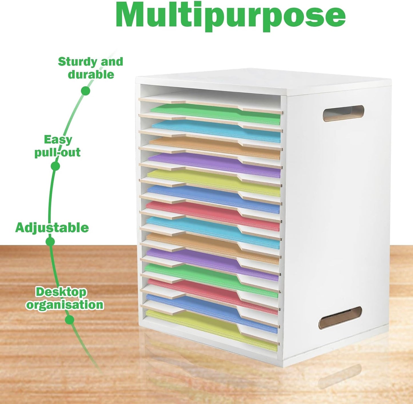 13"x16" Wooden Construction Paper Organizer, 15 Tier Larger Size Literature Organizer with Adjustable Shelves Letter Mail Tray Craft & Stamp Stackable Cardstock Storage Rack for Home Office Classrooms