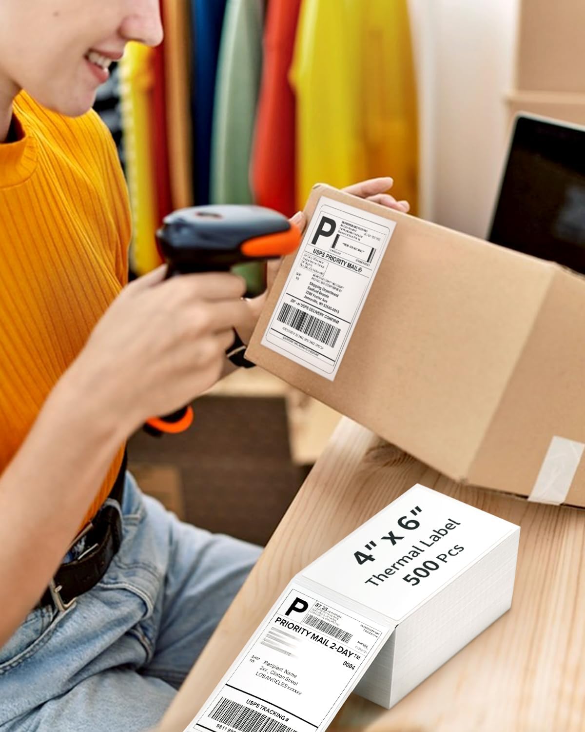 Genuine 4" x 6" Direct Thermal Shipping Label, Fanfold Labels Compatible with Anycash and Most Thermal Label Printer, Perforated (Pack of 1000 4x6 Fan-Fold Labels), Commercial Grade