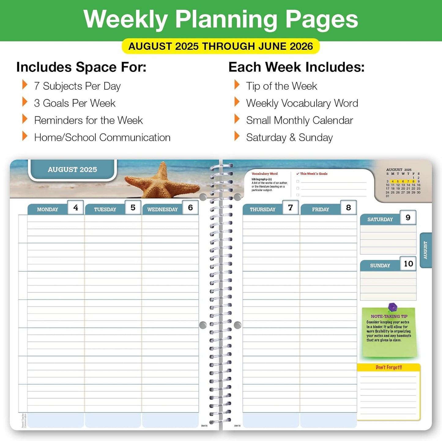 Global Datebooks Dated Middle School or High School Student Planner for Academic Year 2025-2026 Includes Ruler/Bookmark and Planning Stickers (Matrix Style - 7"x9" - Rainbow Silhouette)