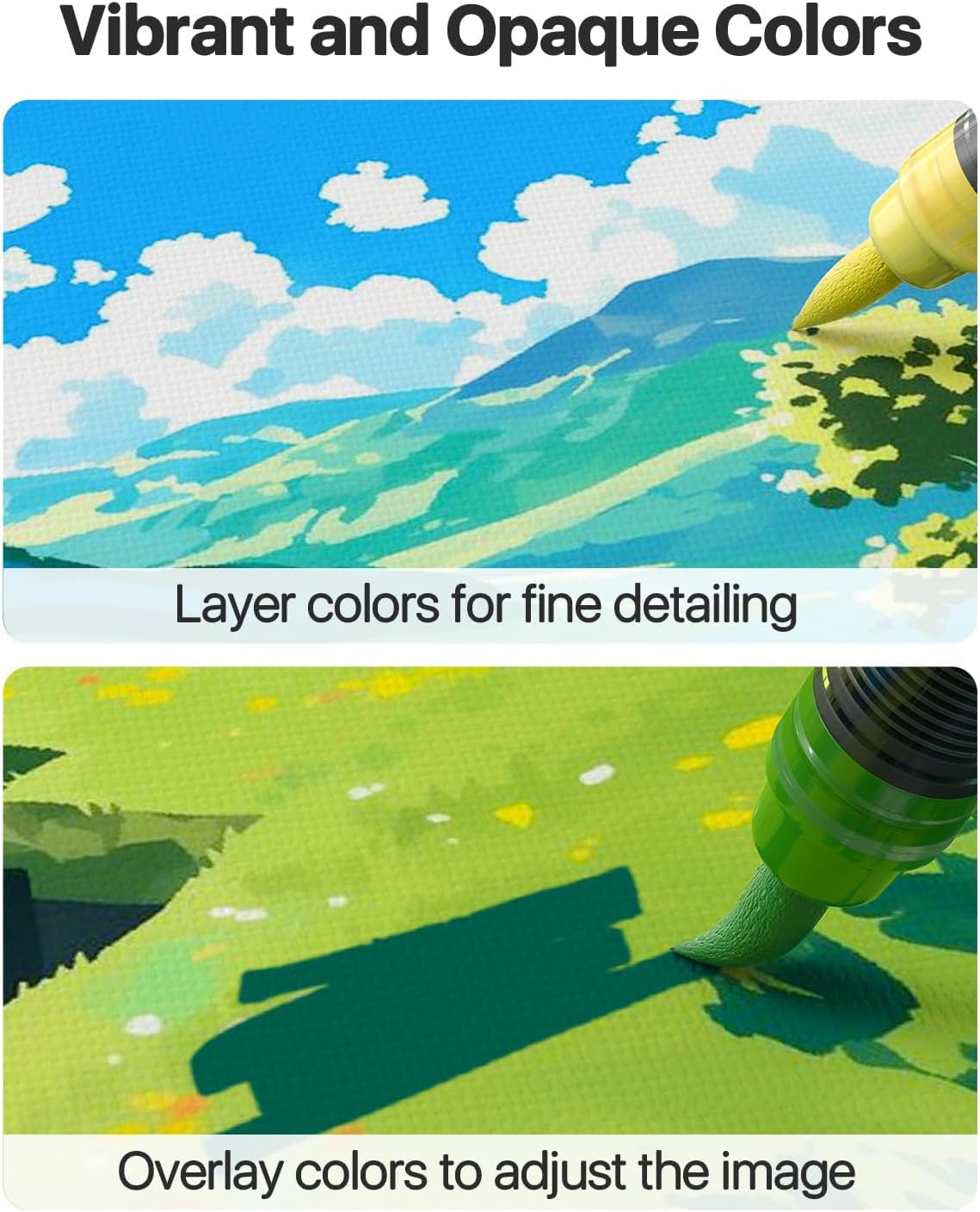 JusArt 36 Colors Acrylic Paint Markers with Canvas Bag, School Water-Based No-Bleed Paint Pens with Automatic Ink Control, Waterproof Brush Tip Markers for Rock, Egg, Wood, Fabric, Glass, DIY Crafts