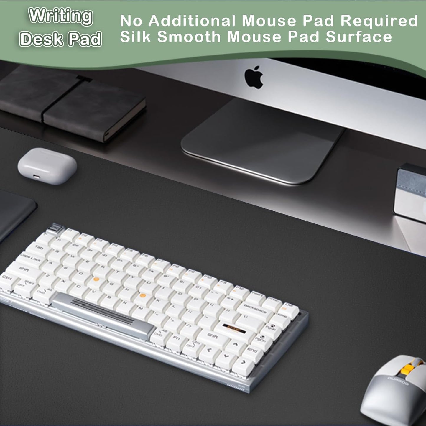 Boutilon Leather Desk Pad Protector,Non-Slip Mouse Pad,Laptop Desk Pad,Office Mouse Mat,Waterproof Leather Desk Blotter,Desk Writing Pad for Office and Home (L-Black,35"x 17")