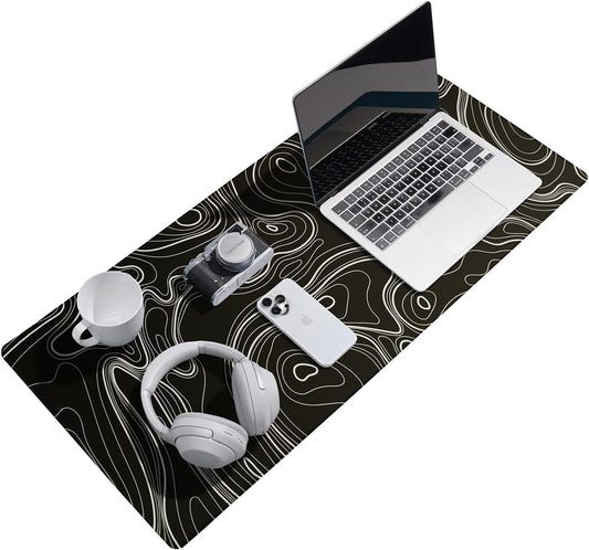 Waterproof Large Gaming Mouse Pad with Durable Stitched Edges, Non-Slip Rubber Base, Smooth Surface Mouse Mat Desk Pad for Home Office Gaming, 31.5"x11.8"x0.12", Black Topographic Map