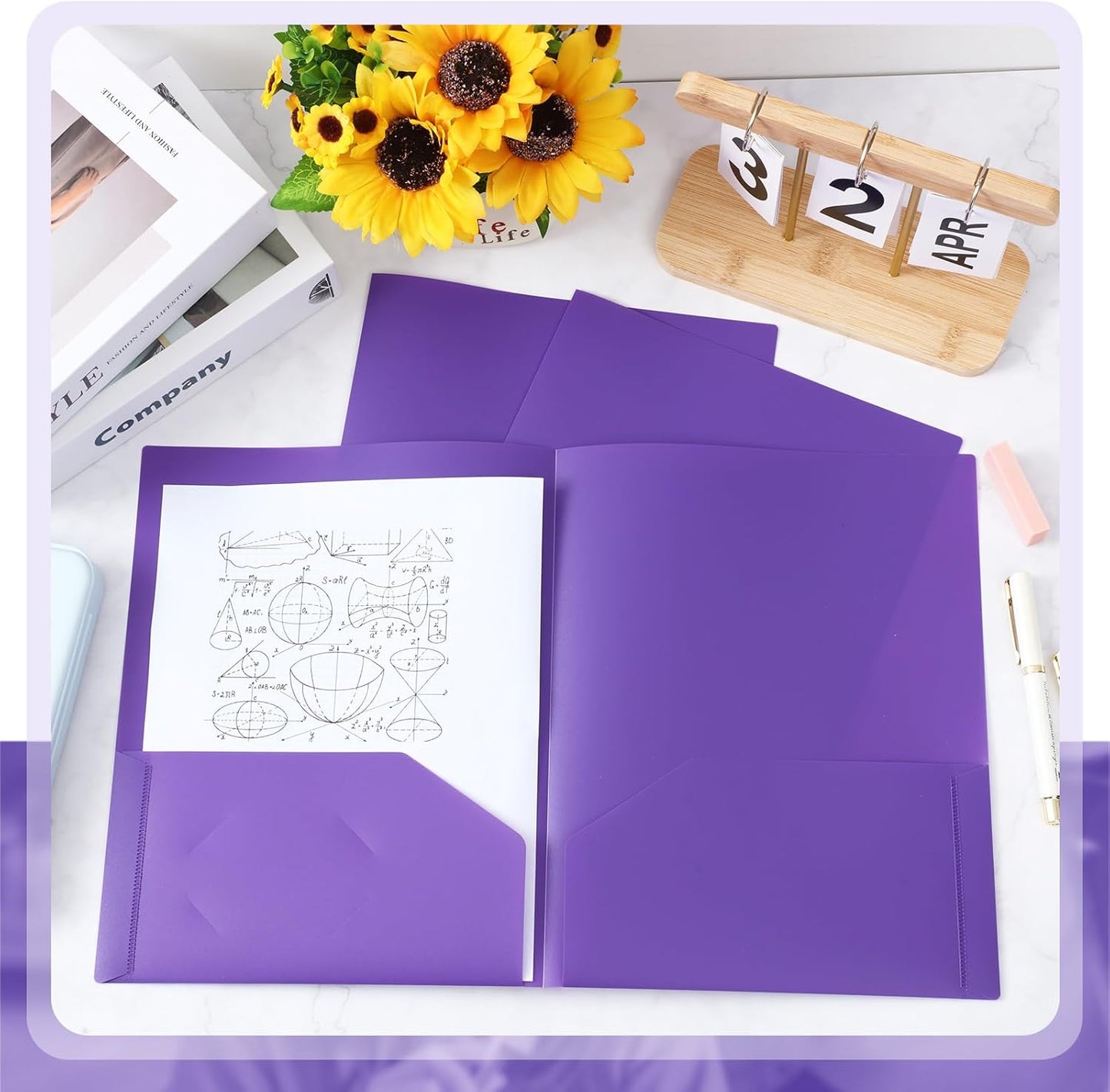 Gueevin 200 Pcs Two Pocket Folders Bulk Plastic File Folder with 2 Pockets Letter Size Paper Heavy Duty Durable Portfolios Case for Home Office School Business 11.61 x 9.45 Inch (Purple)