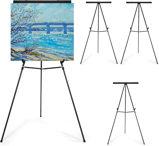 Falling in Art Aluminum Flip Chart Display Easel Stand with Adjustable Floor for Boardroom, Whiteboard, Paper Pads, Signage, 63 1/2'' High, Black 4 PACK