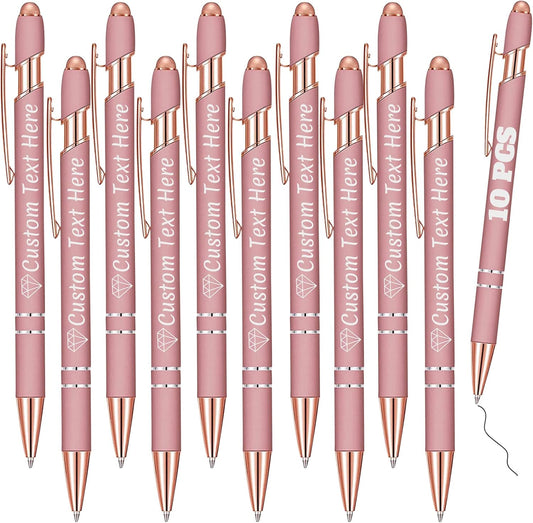 Personalized Pens Bulk 10 with Name Custom Engraving Ballpoint Pens with Stylus Tip Customized Smooth Writing Pens Personalized Gifts for Anniversary Birthday or Graduation(Gold Rose,Black Ink)