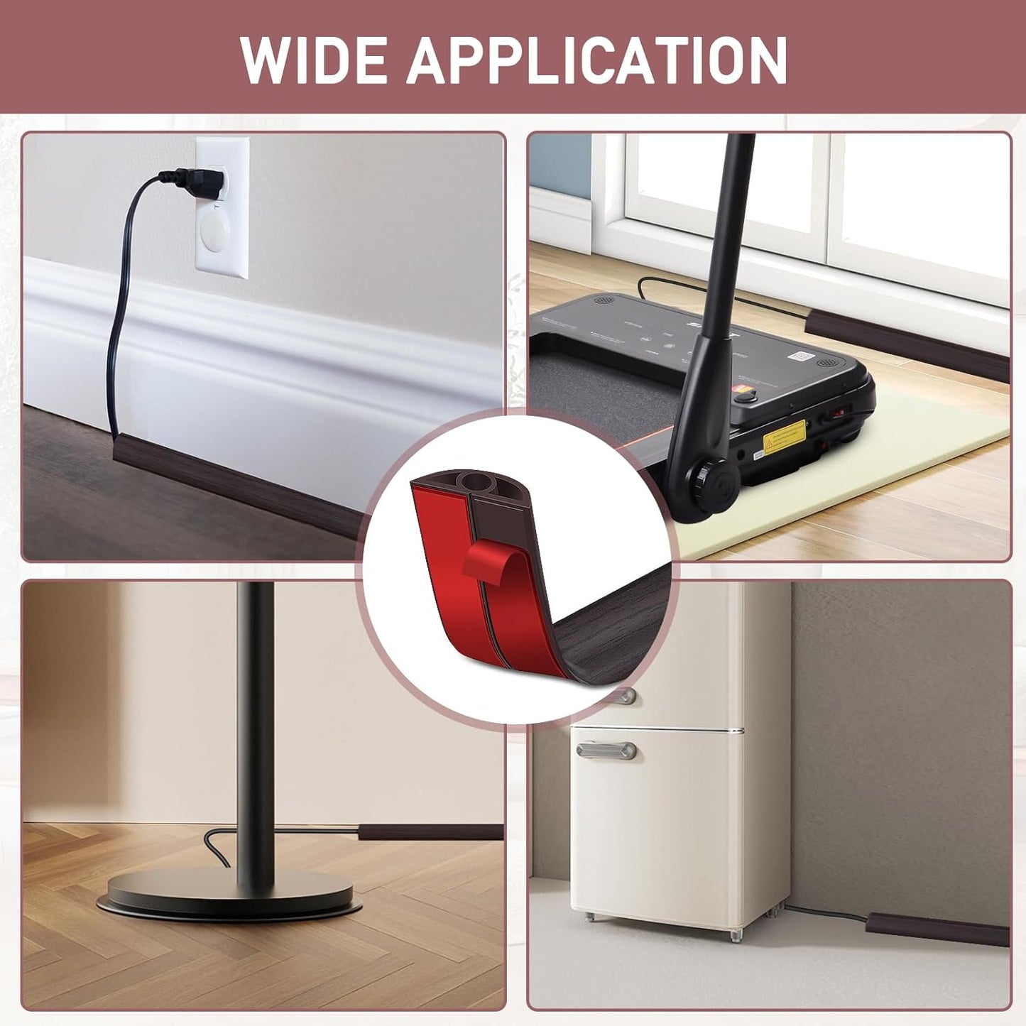 Floor Cord Cover Self Adhesive Cord Hider Floor Extension Cord Covers for Floor Power Cord Protector Cable Management Prevent Cable Trips Cable Cavity 0.32" W x 0.32" H (Dark Walnut, 3.3Ft)