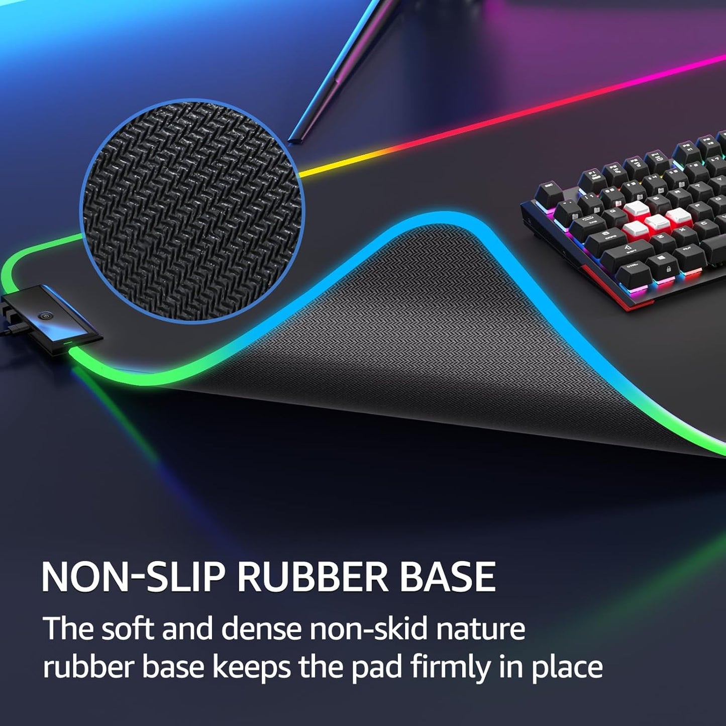 KTRIO RGB Large Gaming Mouse Pad with Stitched Edges, Superior Micro-Weave Cloth, Non-Slip Base, Water Resist Coating, 31.5 x 15.7 in, RGB Black
