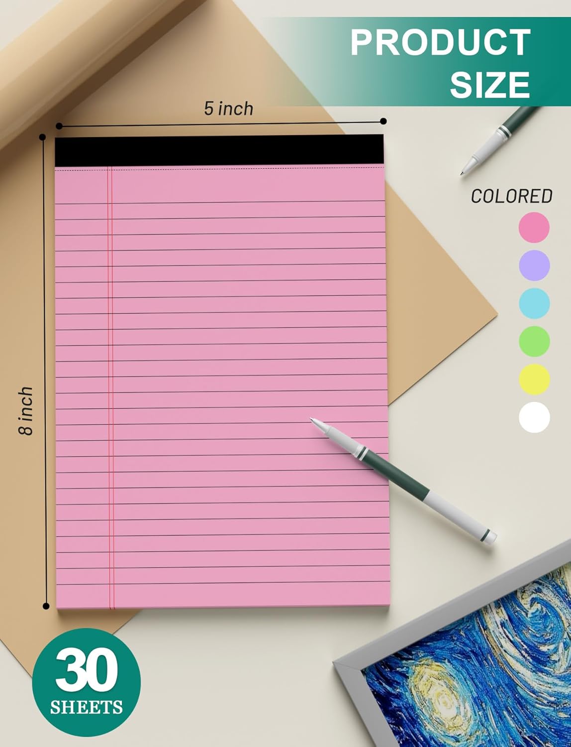 12 Pack Legal Pads 5x8 Inch Colorful Note Pads for Writing NotePads，Narrow Ruled Small Notepad 5x8 inch Legal Pad,30 Sheets Per Notebook Writing Pad for Study, Office, to-Do Lists(Multicolor)