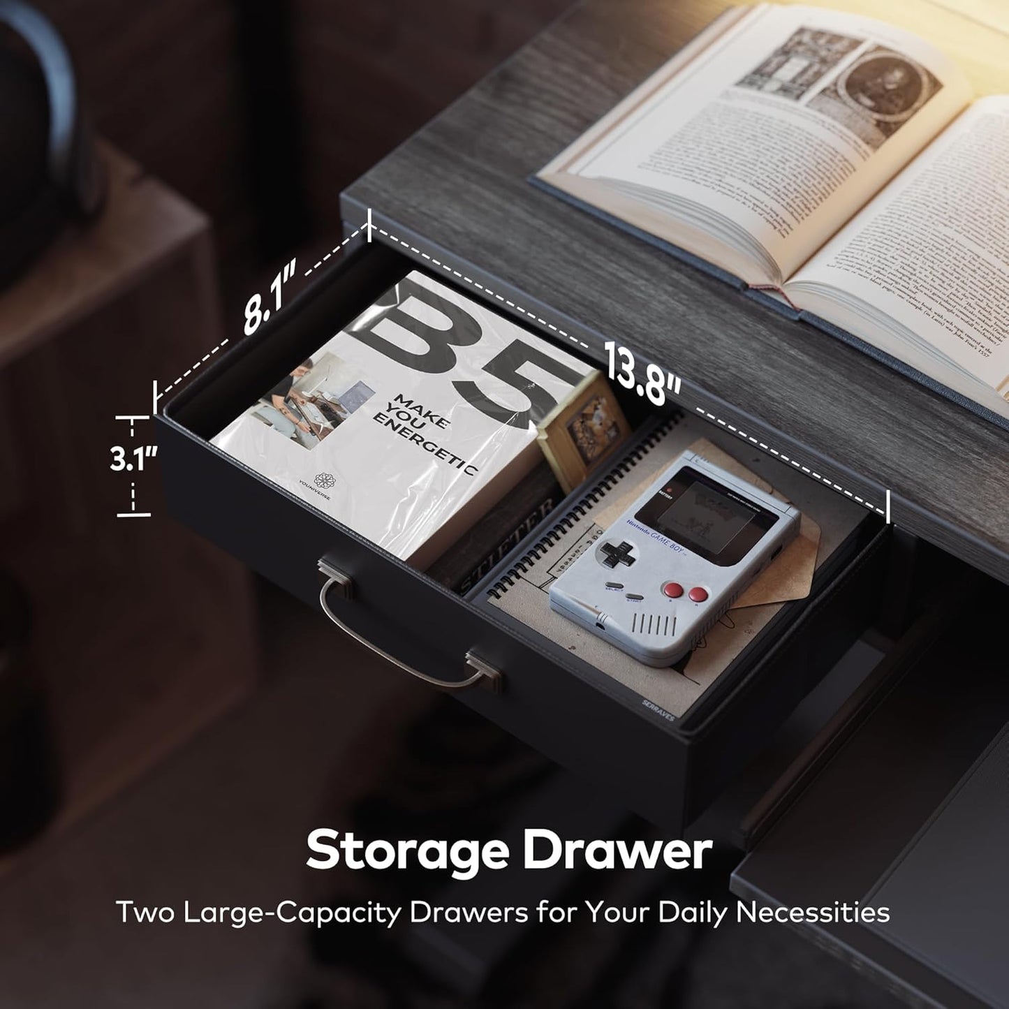 FEZIBO 55 x 24 Inch Height Adjustable Electric Standing Desk with Double Drawers&Keyboard Tray, Stand Up Desk with LED Strips&Monitor Stand,Rustic Grey Top