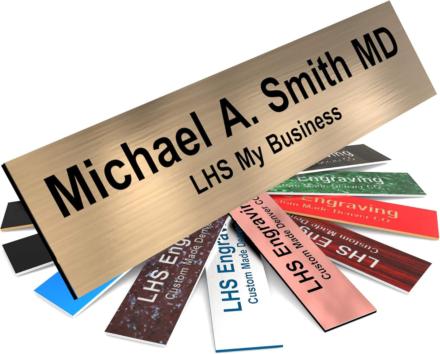 Engraved Name Plates for Door Sign Personalized Brushed Copper Pattern Plastic Plaque with Black Letters - Made in USA 2x8 M5