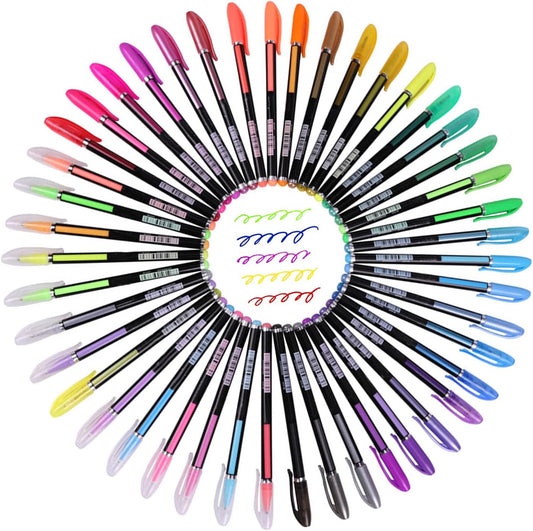 Lemical 48pcs Gel Ink Pens - 4 Types (12 Pastel, 12 Neon, 12 Metallic, 12 Glitter) Colors Drawing Pens for Greeting Cards, Coloring Books, Office Art