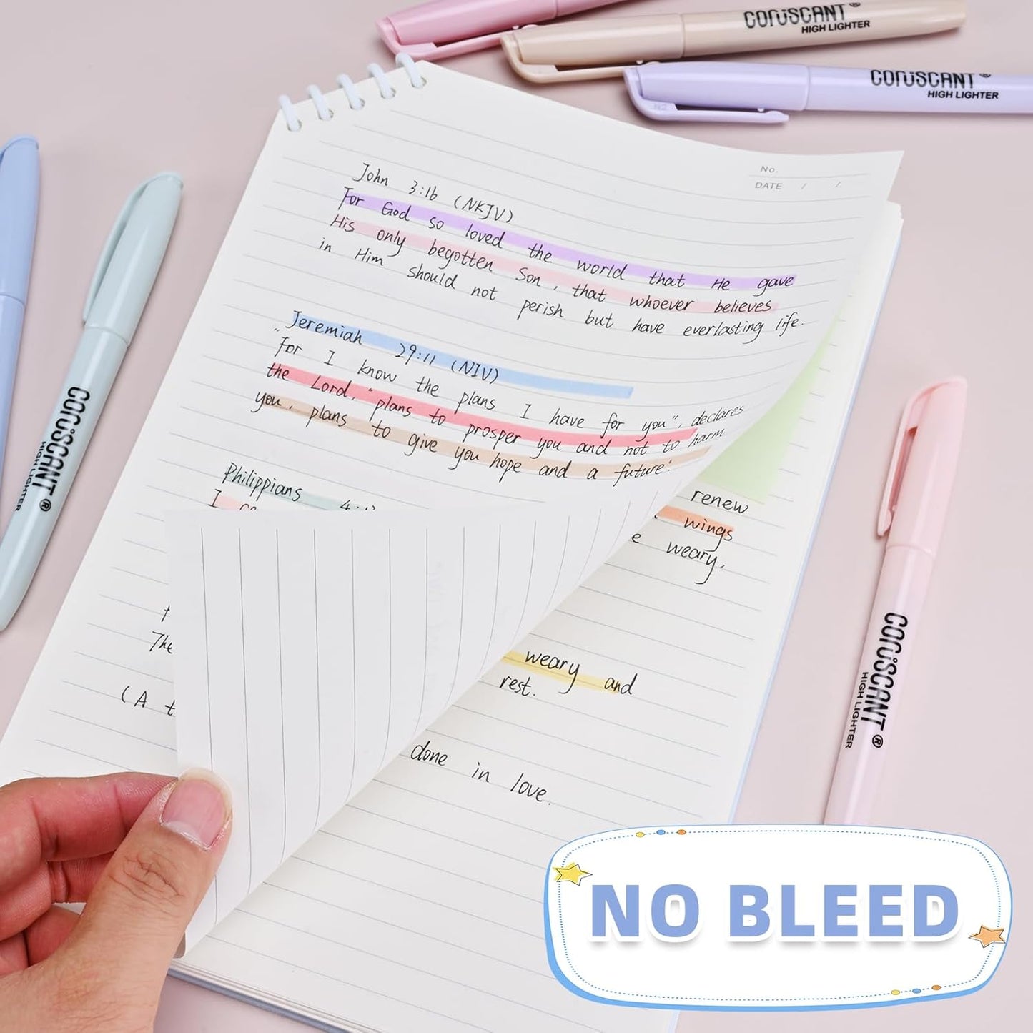 coruscant Pastel Highlighters Set, Assorted Colors Chisel Tip Cute Bible Highlighters, No Bleed Dry Quickly, for Journal Bible Study, Perfect for thin paper, School Office Supplies, 8 Pack