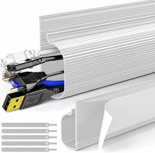 Delamu 2 Pack Safe 15.7in Tidy Cable Management Solution, Protect Kids Pets with Home Office Cable Management Under Desk,Cable Organizer, Cable Management Kit,Cord Organizer for Desk, White