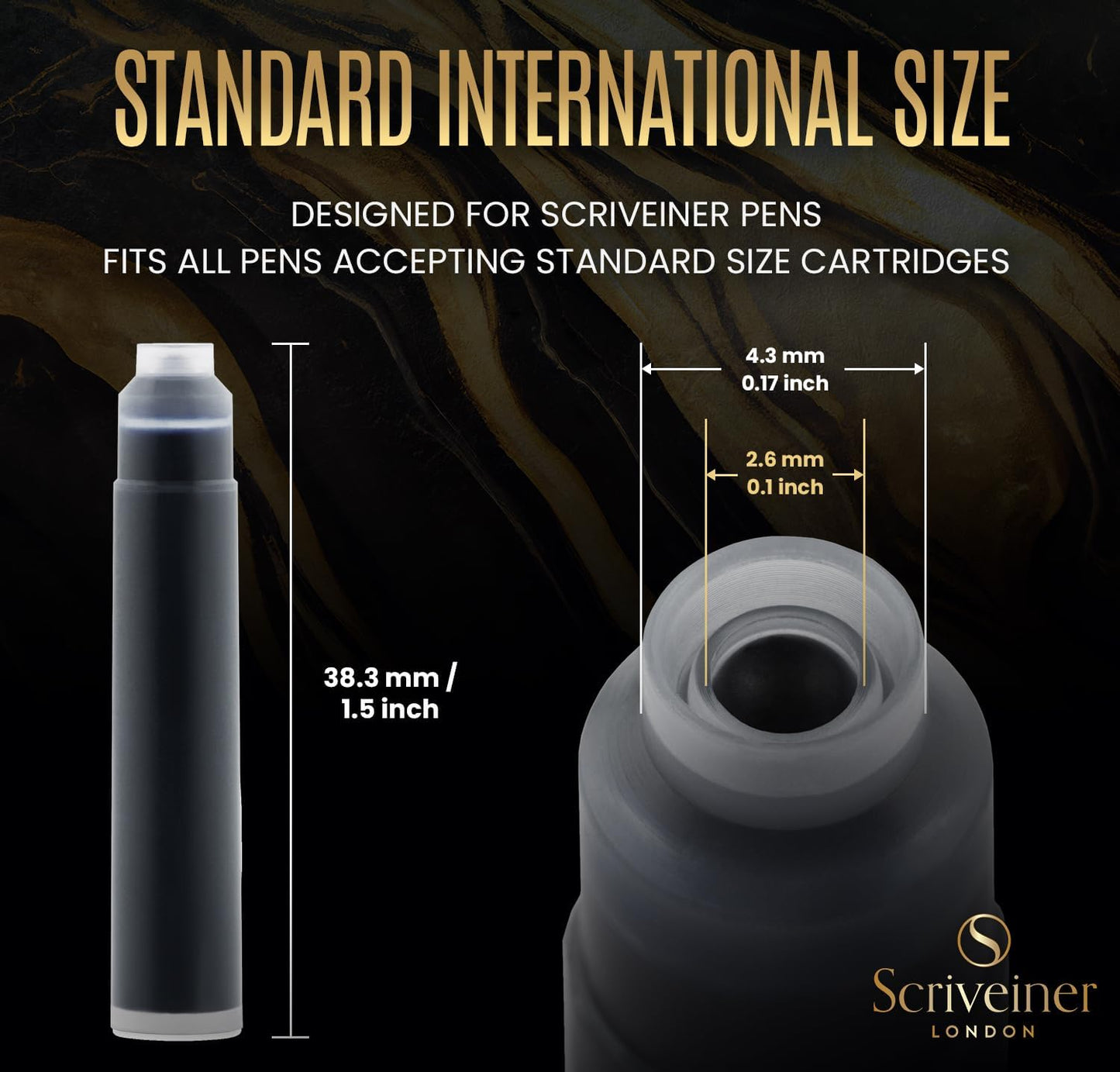 Scriveiner Fountain Pen Ink Cartridges - Black - 20 Standard International, Made in UK, The Best Cartridge for Your Scriveiner Pen, Refill Size Fits A Wide Range of Fountain Pens