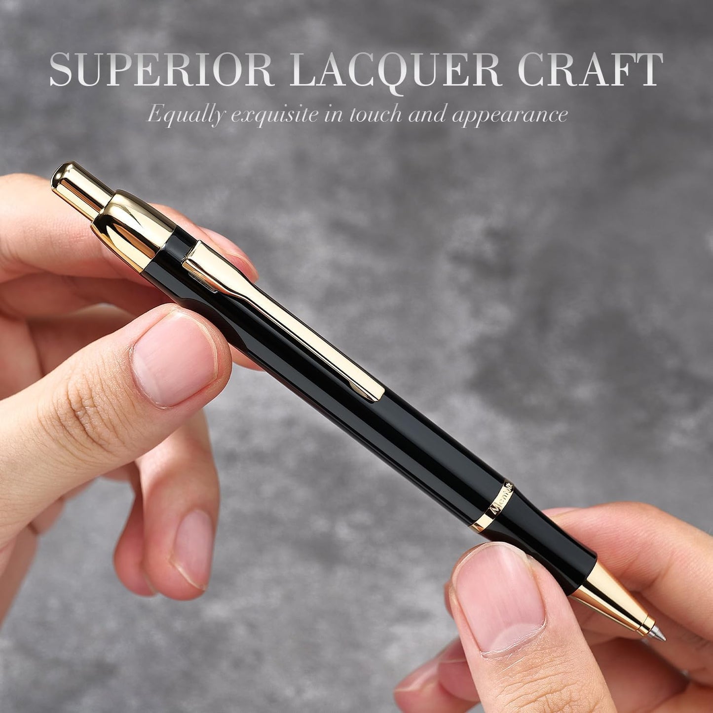 Black Gel Pen With 24K Gold Finish, Fine lacquer work, Best Men's And Women's Gift Pen Set, Professional, ADMOK Black Refill, Smooth Writing, Executive, Office, Click, Nice Retractable Pens