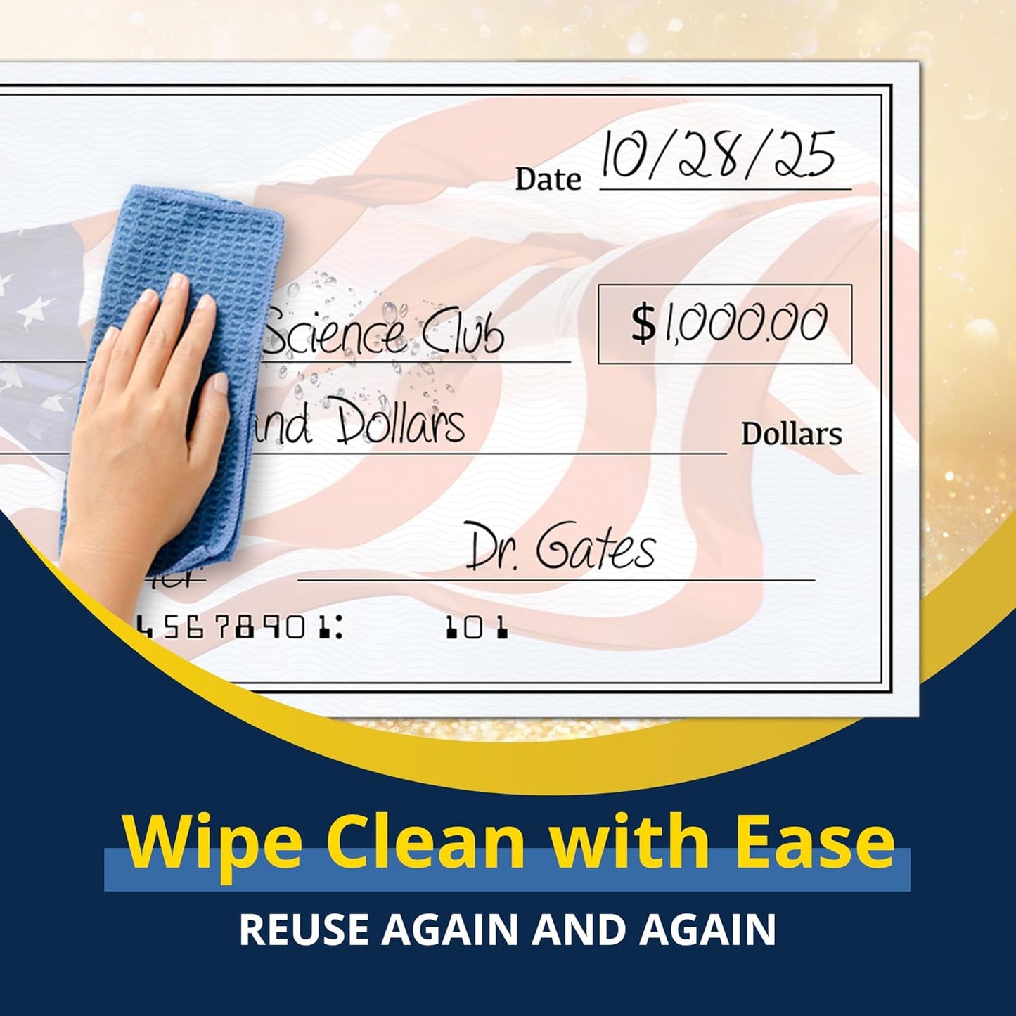 Giant Dry Erase Check - 16" x 32", Reusable Big Oversized Blank Check for Presentation - Great Photo-Op for Fundraisers, Charity & Donation Events