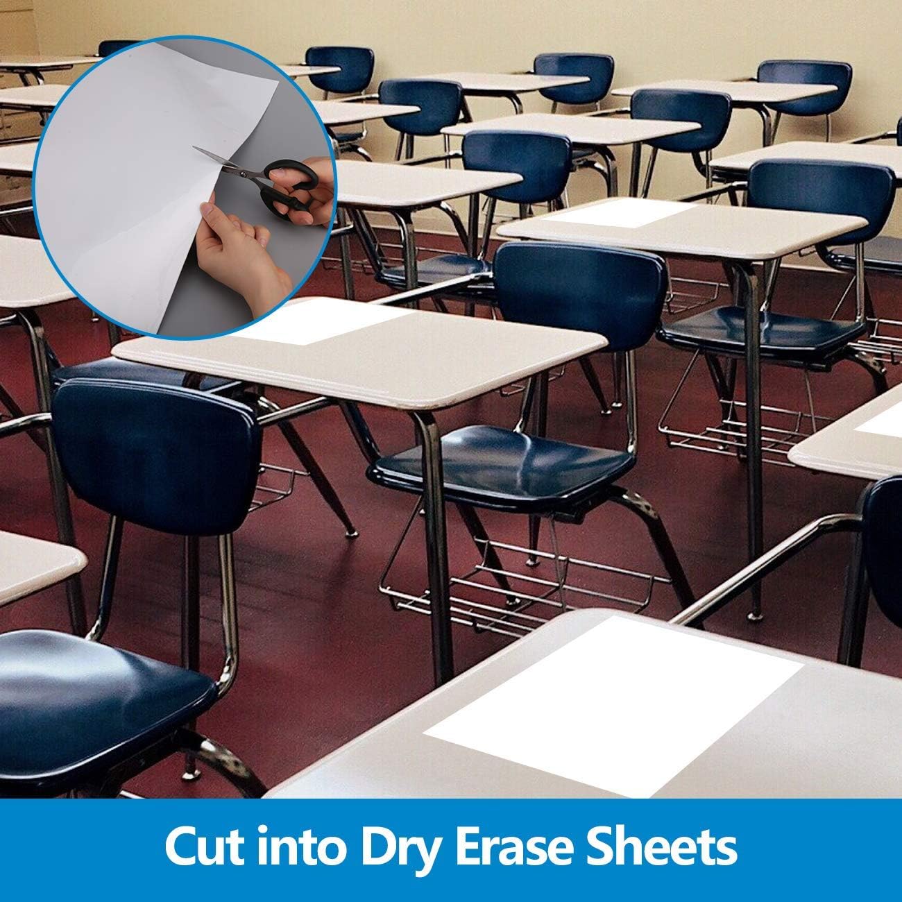 Dry Erase Whiteboard Paper, Large White Board Stickers for Wall, 8x4ft Dry Erase Paper Roll with Adhesive Backing, Perfect Replacement for White Board, No Ghost After 60 Days, 6 Much Better Markers