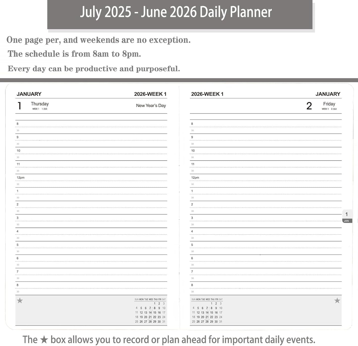Daily Planner 2025-2026, One Page Per Day, Academic Calendar (July 2025 - June 2026), Appointment Book with Time Slots and Monthly Tabs, 5.7" x 8.25", Pocket, Leather Cove (Lake Green)