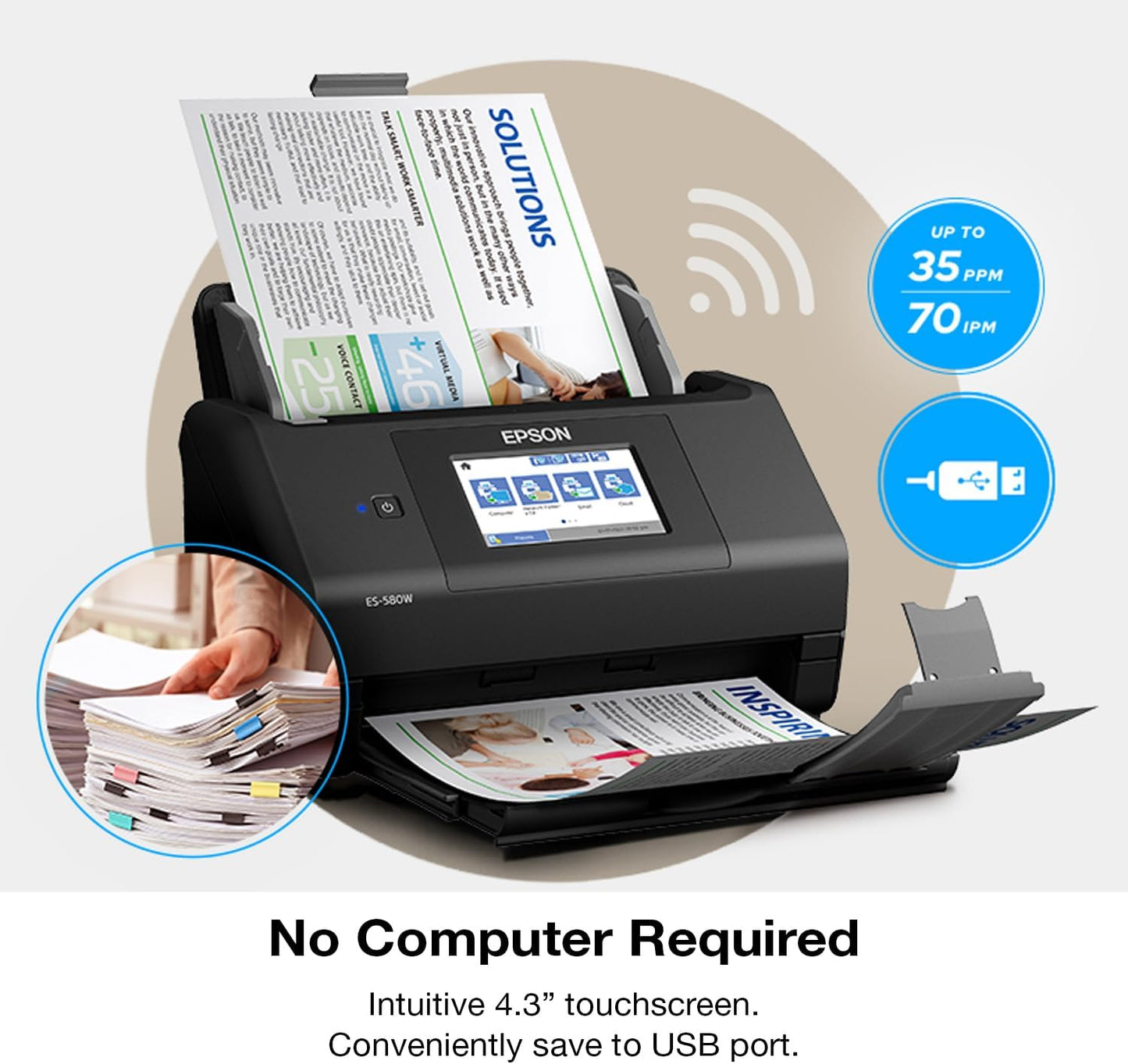 Epson FastFoto FF-680W Wireless High-Speed Photo and Document Scanning System, Black & Workforce ES-580W Wireless Color Duplex Desktop Document Scanner for PC and Mac