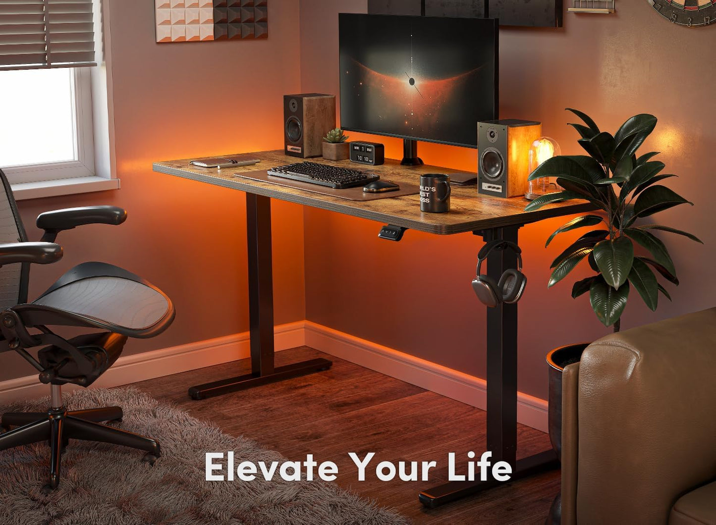 FEZIBO Electric Standing Desk, 60 x 24 Inches Height Adjustable Stand up Desk, Sit Stand Home Office Desk, Computer Desk, Rustic Brown