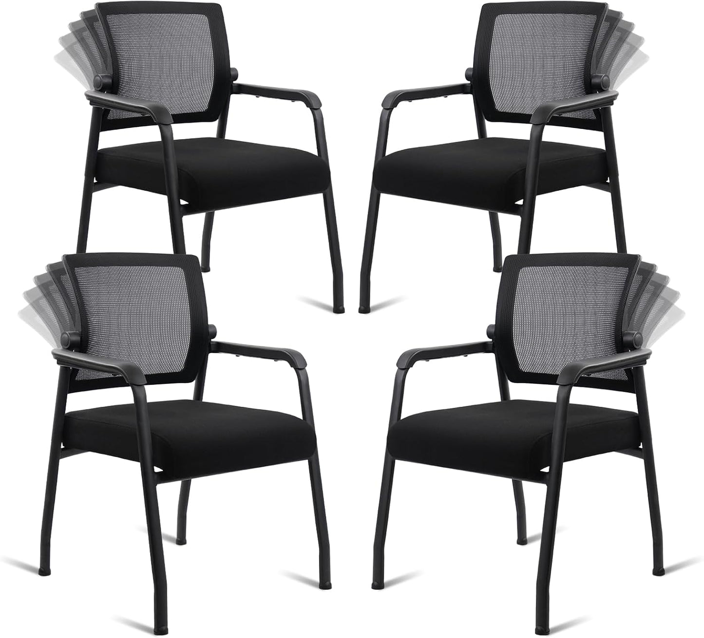 Desk Chair No Wheels with Adjustable Mesh Backrest, Arm Chair with Ergonomic Lumbar Support and Thickened Seats Cushion, Waiting Room Chairs for Office School Church Guest Reception, 4PACK