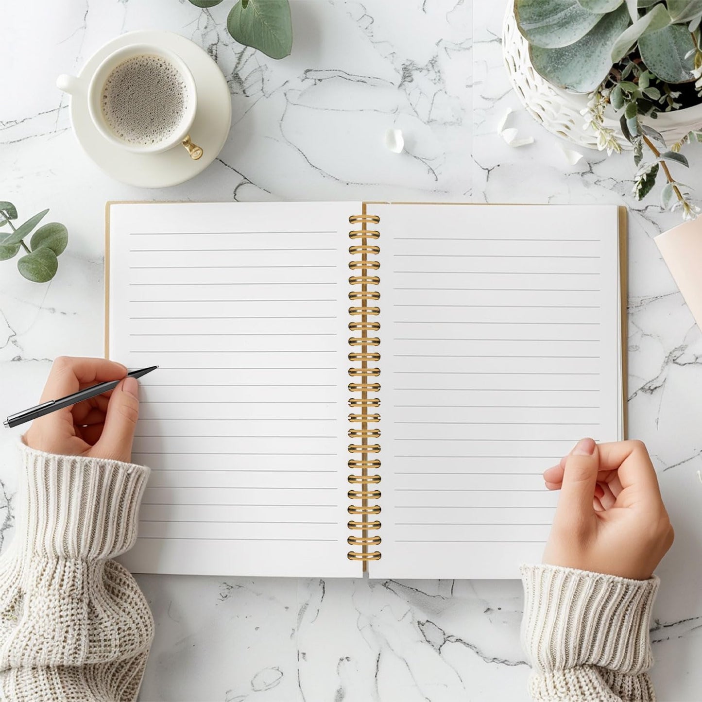 Guymn Light Beige Floral Goose Notebook, Preppy Pink Bow Goose Journal for Kids Girls, Geese Animal Lover Gifts Hardcover Spiral Notebooks Journals 5.5x8.3 Inch