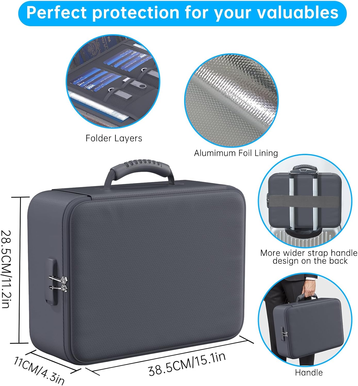 ENGPOW 5200°F Fireproof Document Bag with Lock, Upgraded Heat Insulated Fireproof＆Waterproof Box 8 Layers Document Organizer, Portable Home Travel Safe Storage Box for Important Files, Laptop, Gray