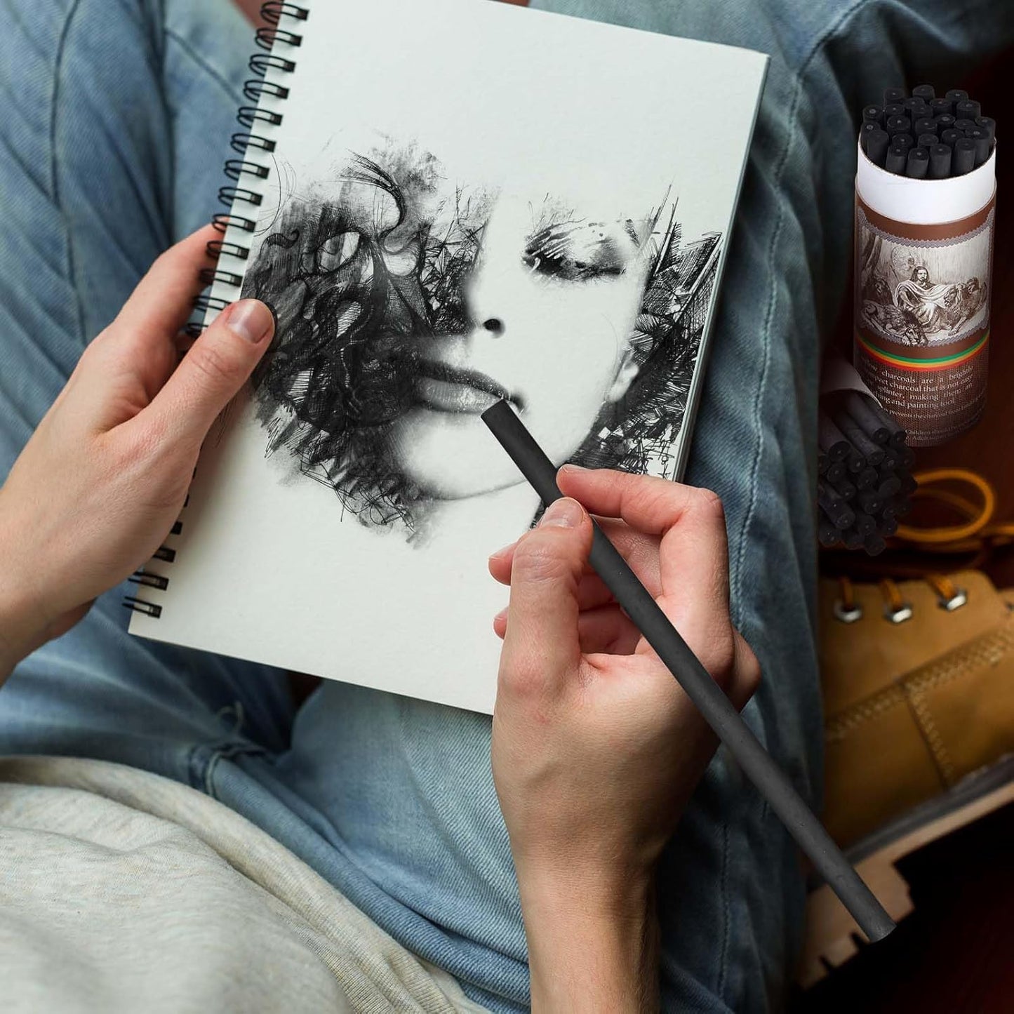 Gueevin 100 Pcs Willow Charcoal Sticks, Willow Charcoal, Artists, Beginners, Students, Perfect for Sketching, Drawing, Shading, and Fine Art (5-7mm)