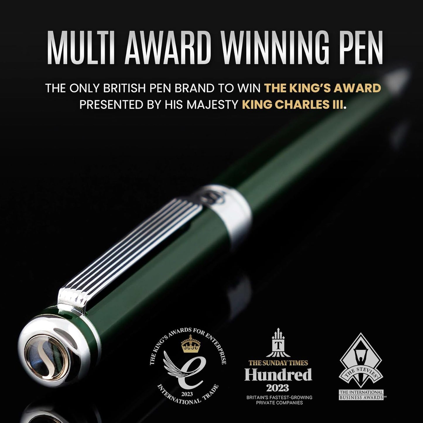 Scriveiner Green Ballpoint Pen - Stunning British Racing Green Luxury Pen, Chrome Finish, Schmidt Black Refill, Best Ball Pen Gift Set for Men & Women, Professional Executive Office, Nice Designer Pen