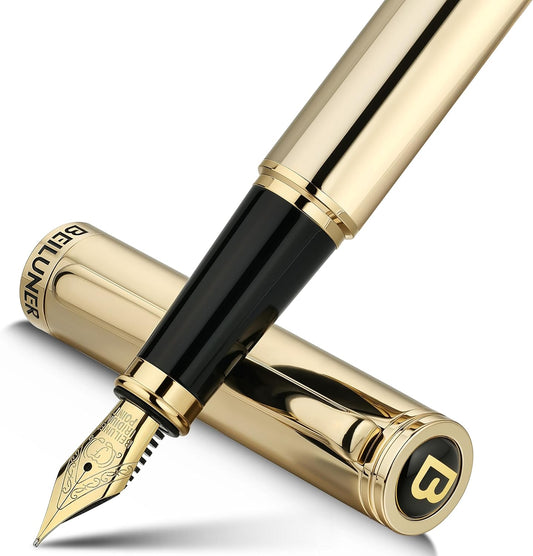 BEILUNER Gold Fountain Pen,Stunning Luxury Pens with 24K Gold Accents, Gorgeous 24K Gilded Nib(Fine), Ink Converter,Fancy Pen Gift for Men&Women-Elegant, Graduation, Office, Reliable,Nice for Writing