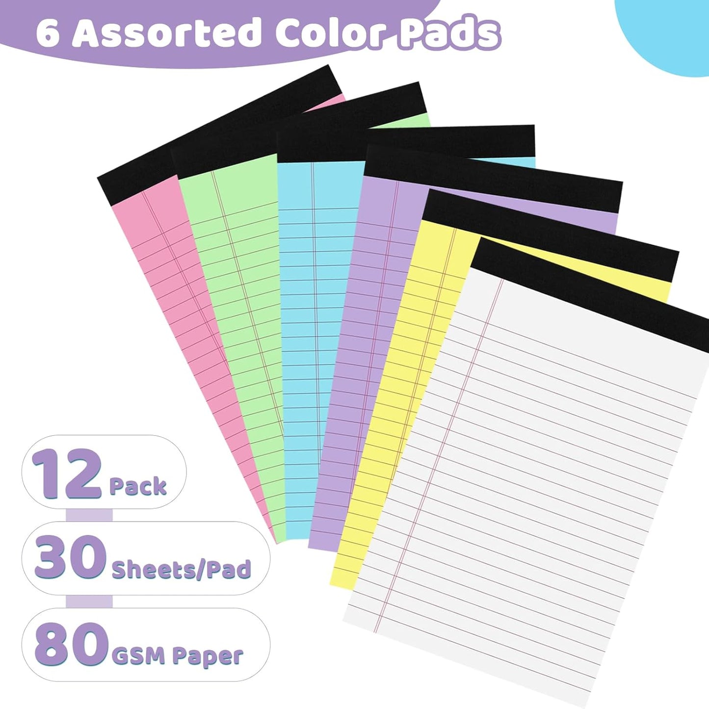 12 Packs Legal Pads 5x8, Totally 360 Sheets Colored Legal Pads 5x8 College Ruled Writing Pads Small Note Pads 30 Sheets/Pad Tablets Lined Notepad for School, Office, To-Do Lists