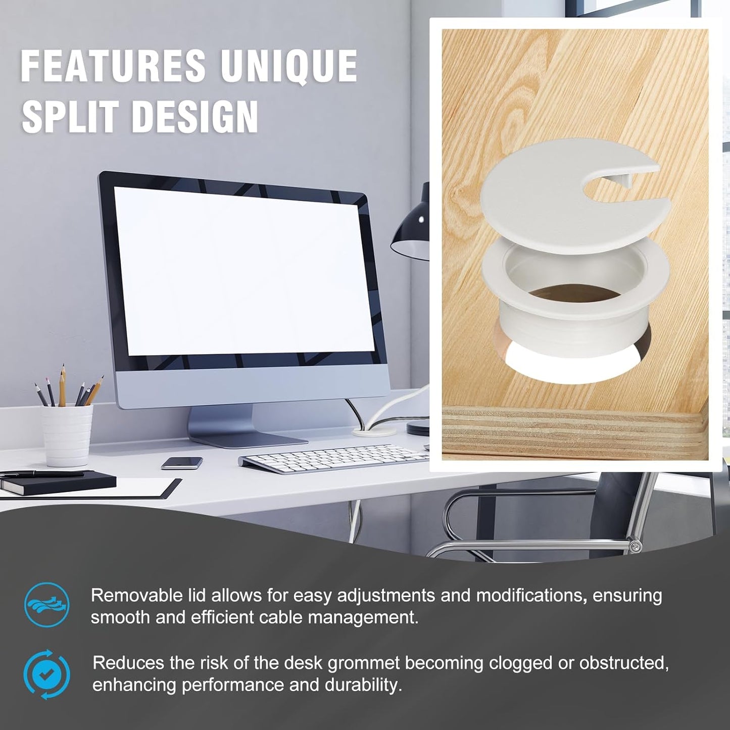 1-3/8" White Desk Grommet with Bi-Metal Hole Saw, JTemgle Plastic Cable Hole Cover Computer Table Cord Wire Organizer Caps, Desktop Cord Management for Home Office TV Stands Tabletops, 13 Pieces