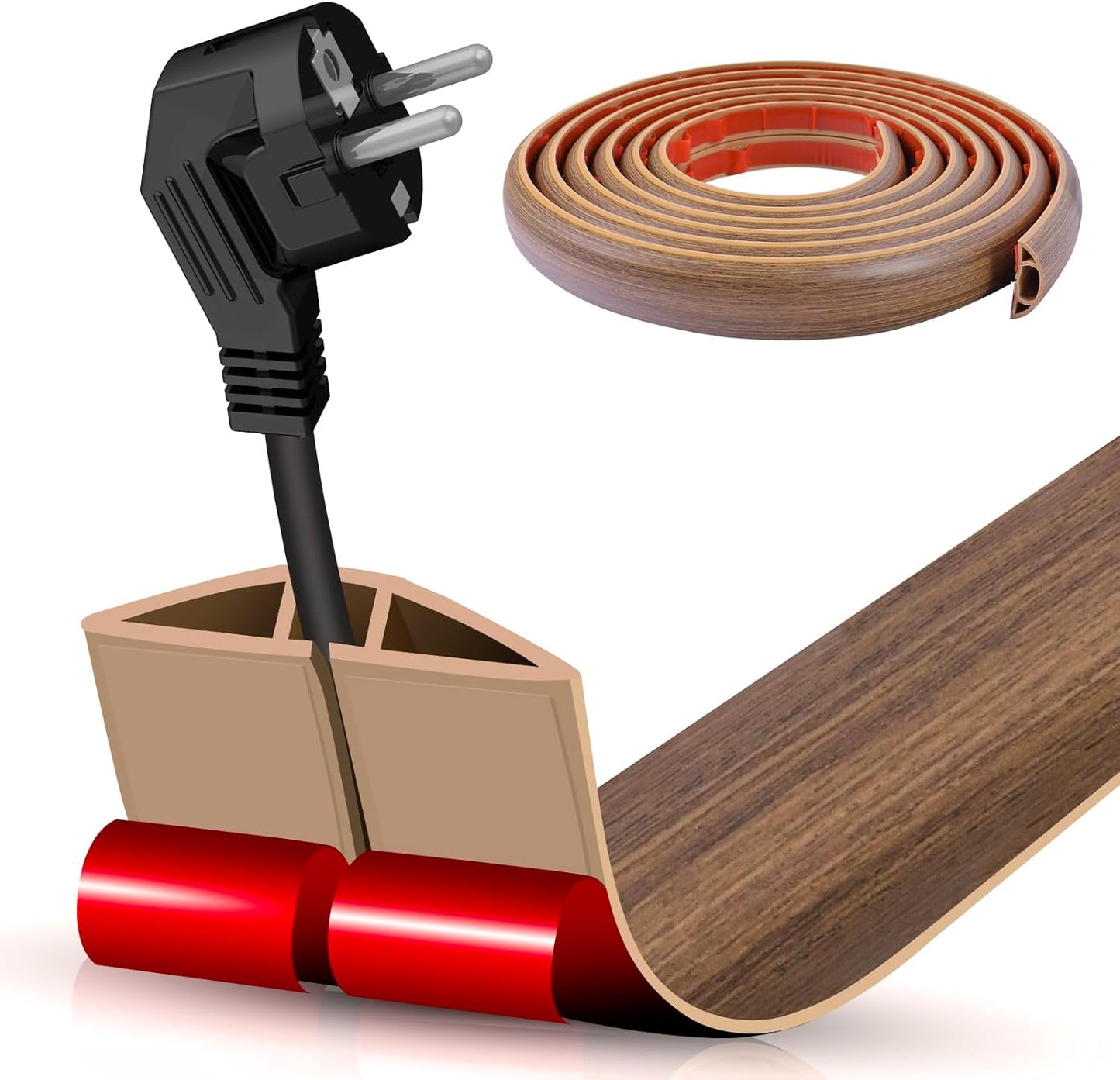 Floor Cord Cover Cable Cavity Self Adhesive Cord Hider Floor 10FT Floor Cable Management Power Cord Protector Floor Electric Cord Covers for Offices, Gym, Exhibitions (Misty Brown Wood, 1.18" x 20')